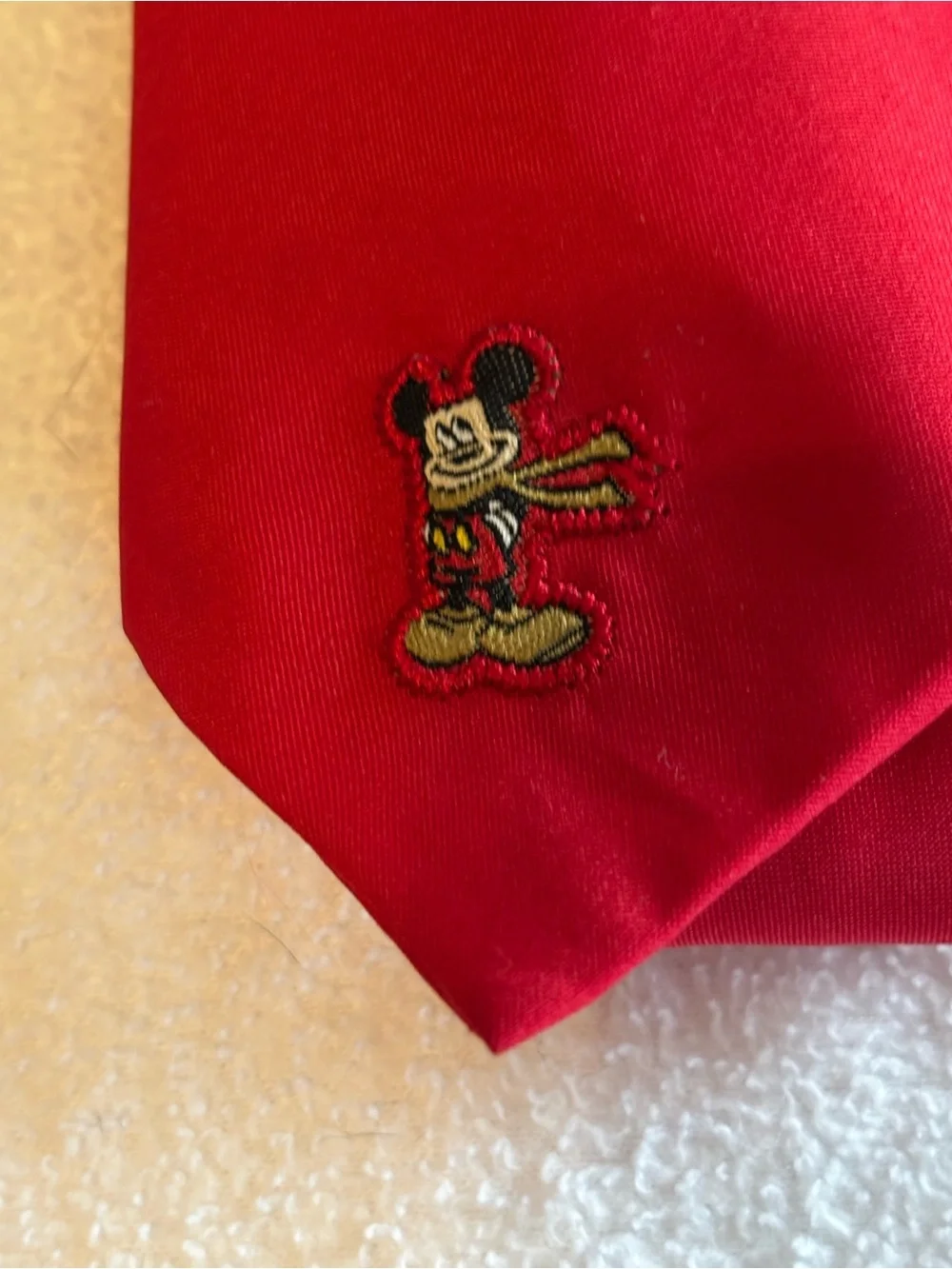 Disney Red Tie with Small Embroidered Mickey Mouse